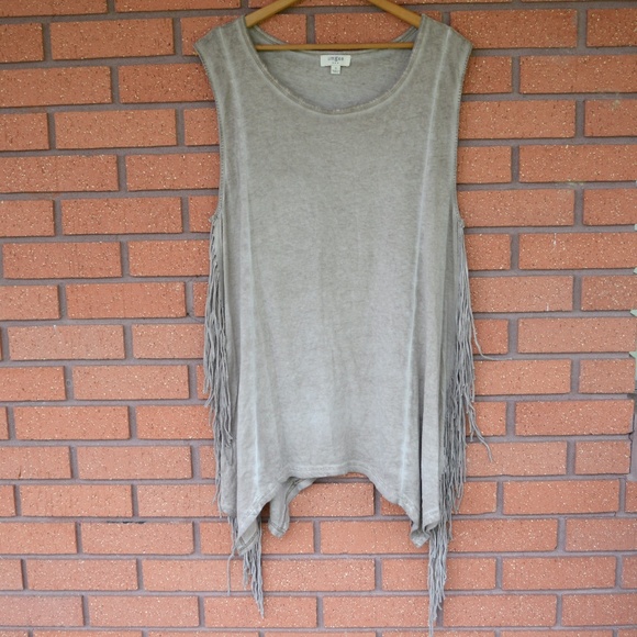 Umgee Tops - 3/$20 Umgee- Boho Brown Fringe Sided Tank